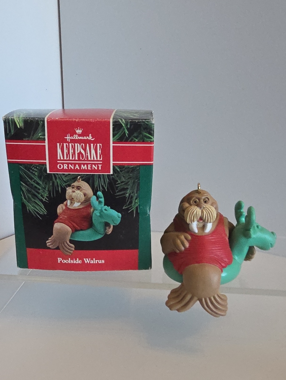 Vintage 1990 Hallmark Keepsake Poolside Walrus Christmas Ornament W/Box